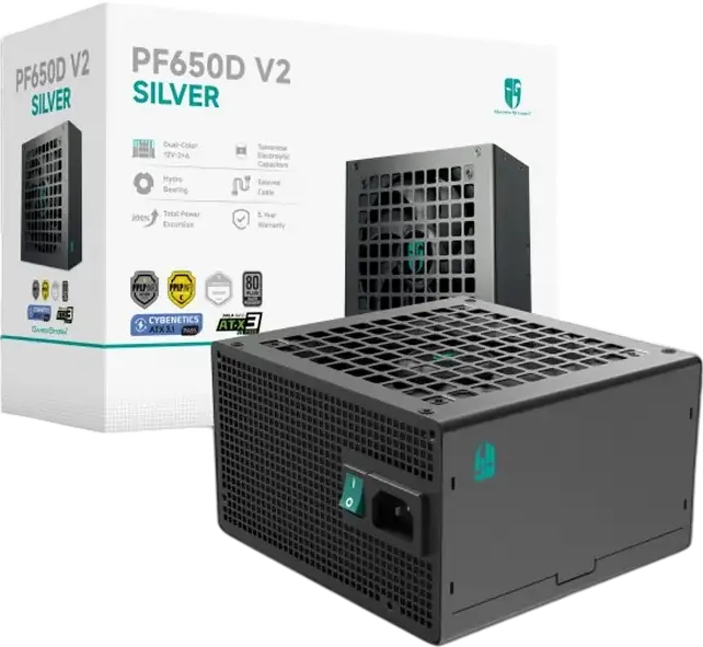 Deepcool PF650D V2 ATX Power Supply 650W 80+ Silver Efficiency Active PFC DC-DC Flat Cables Hydro Bearing Fan Black