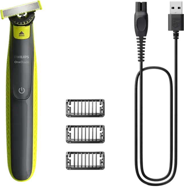 Trimmer Philips OneBlade QP2724/23 pentru Barba si Mustata, Lama 360 din Otel Inoxidabil, 5 Setari Lungime 1-5mm, Incarcare USB, Set de 5 Piese