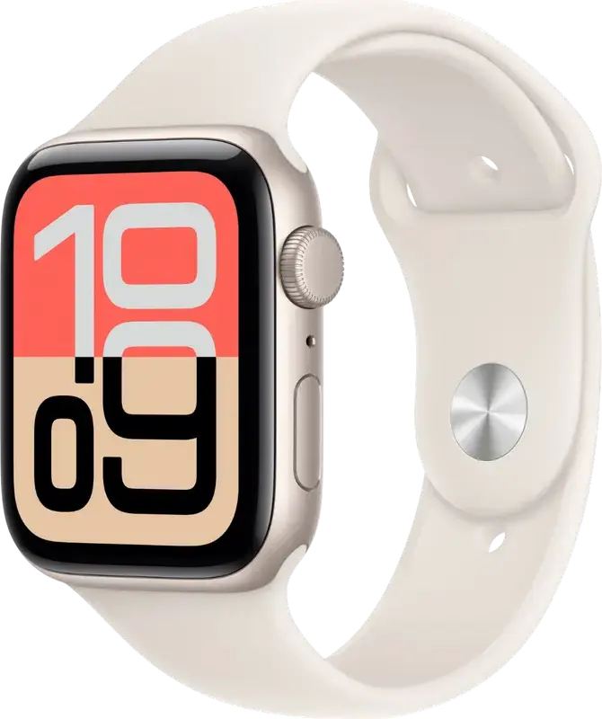 Smartwatch Apple Watch SE 3 44mm Carcasă Aluminiu Anodizat, Chip S10, 64GB, Ecran Always-On Retina OLED, Sticlă Ion-X, Rezistență Apă 5 ATM, Starlight