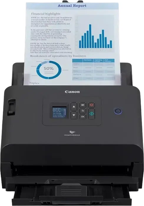 Canon imageFORMULA DR-S250N Desktop Duplex Sheet-fed Scanner, 50 ppm/100 ipm, 600 dpi, Wi-Fi, Ethernet, USB 3.2, 60-sheet ADF, Color TFT LCD, Black