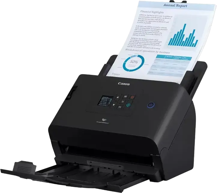 Canon imageFORMULA DR-S250N Desktop Duplex Sheet-fed Scanner, 50 ppm/100 ipm, 600 dpi, Wi-Fi, Ethernet, USB 3.2, 60-sheet ADF, Color TFT LCD, Black