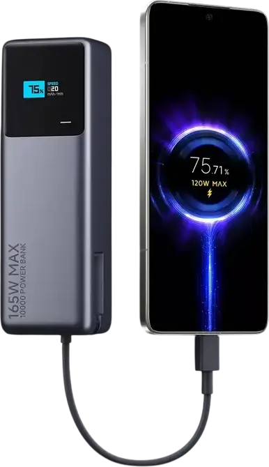 Power Bank Xiaomi 165W 10000mAh PB1165MI cu Cablu USB-C Integrat, Intrare 90W, Iesire Cablu 120W, Ecran LCD, Incarcare Laptop, Versiune Globala