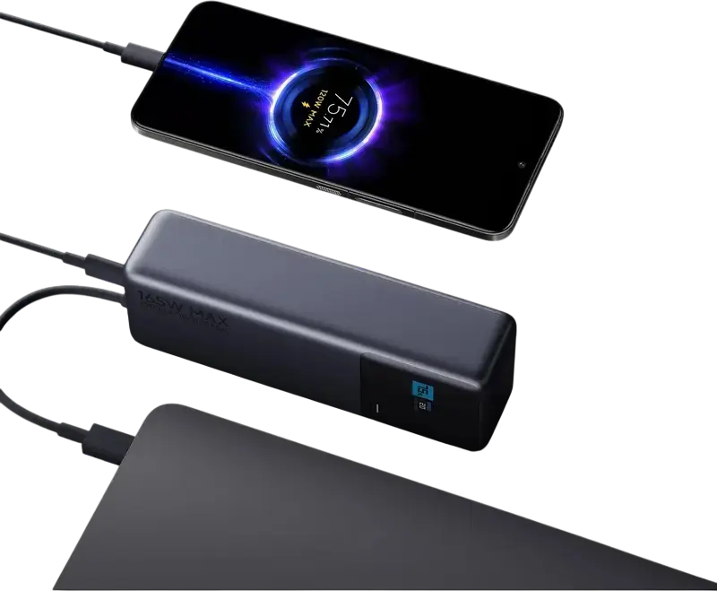 Power Bank Xiaomi 165W 10000mAh PB1165MI cu Cablu USB-C Integrat, Intrare 90W, Iesire Cablu 120W, Ecran LCD, Incarcare Laptop, Versiune Globala
