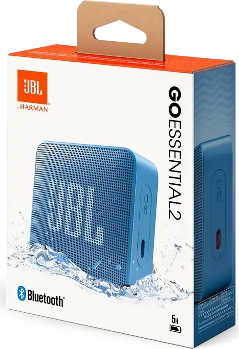 JBL GO Essential 2 Portable Bluetooth Speaker, Blue, USB-C Charging, Compact Rectangular Design with Fabric Grille