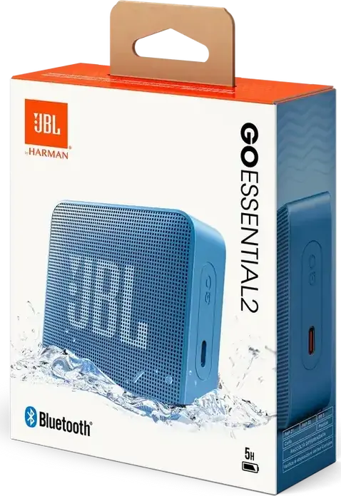 Difuzor Portabil Bluetooth JBL GO Essential 2, Albastru, Incarcare USB-C, Design Rectangular Compact cu Grila de Material