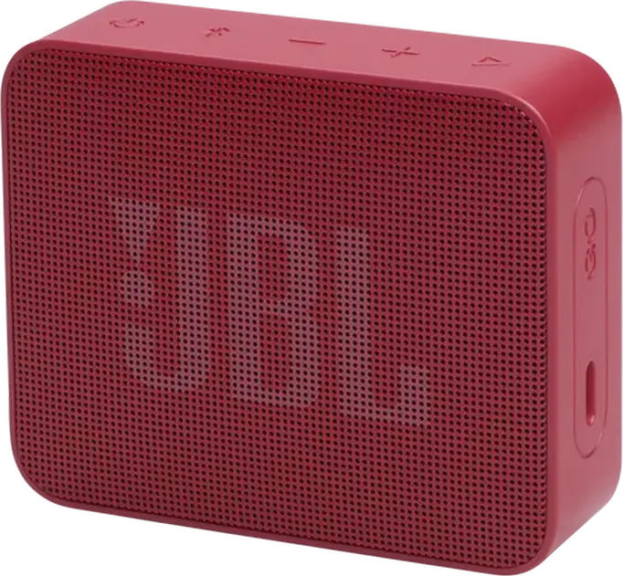 JBL GO Essential 2 Portable Bluetooth Speaker, Red, USB-C Charging, Compact Rectangular Design with Fabric Grille