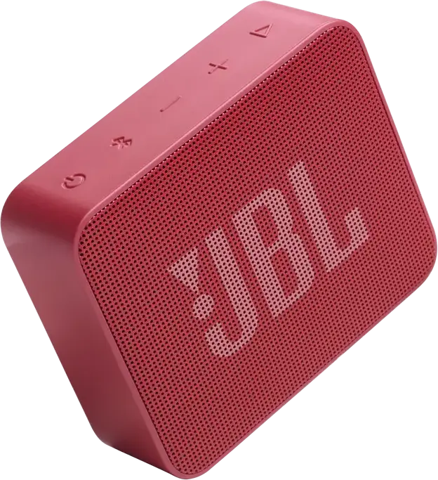 JBL GO Essential 2 Portable Bluetooth Speaker, Red, USB-C Charging, Compact Rectangular Design with Fabric Grille
