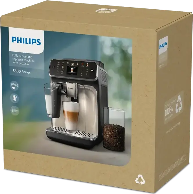 Philips EP5541/50 Seria 5500 Aparat de Cafea Espresso Automat, Sistem LatteGo, Pompa 15 Bar, Rezervor 1.8L, Rasnita Ceramica, Ecran Color Touch, Negru