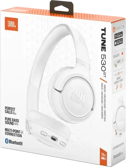 Casca Wireless JBL Tune 530BT Supra-aurale Inchise, Bluetooth 6.0, Autonomie 76h, Microfon Integrat, Conectivitate Multipoint, USB Type-C, Alb
