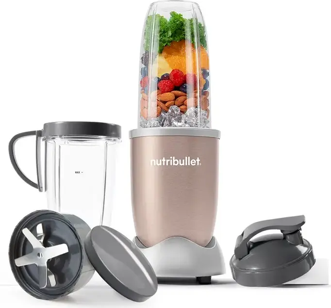 NutriBullet NB907CP Pro 900W Nutrient Extractor Blender, 0.9L BPA-Free Tritan Cup, Stainless Steel Blades, Ice Crushing, Set of 5 Pieces, Beige