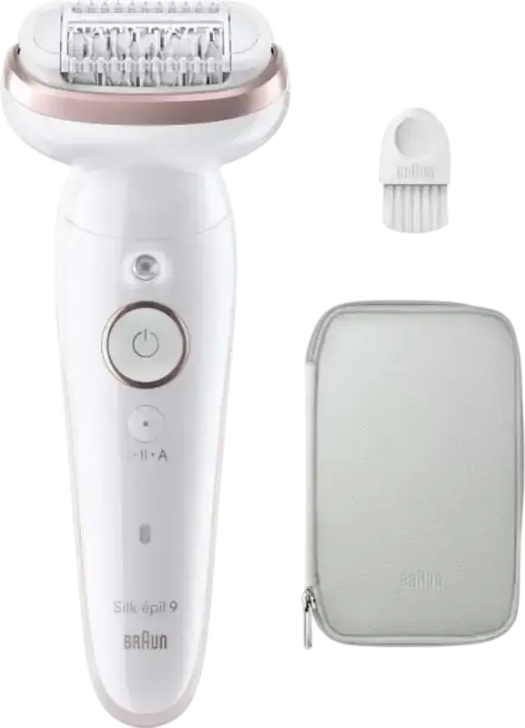 Epilator Braun Silk-épil 9 SES9000, 40 Pensete MicroGrip din Otel, Utilizare Umed sau Uscat, Cap Pivotant, Functie Masaj, Alb