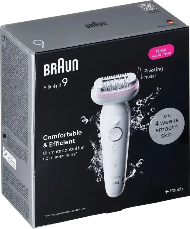 Epilator Braun Silk-épil 9 SES9000, 40 Pensete MicroGrip din Otel, Utilizare Umed sau Uscat, Cap Pivotant, Functie Masaj, Alb