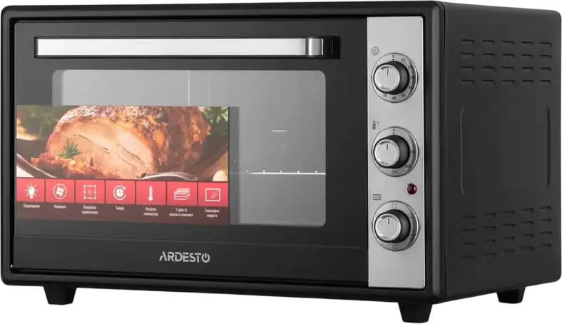 Ardesto MEO-F60CB Electric Oven, 60L Capacity, 2034W, 5 Cooking Modes with Grill and Convection, Enamel Coating, Black, Includes Baking Tray and Wire Rack