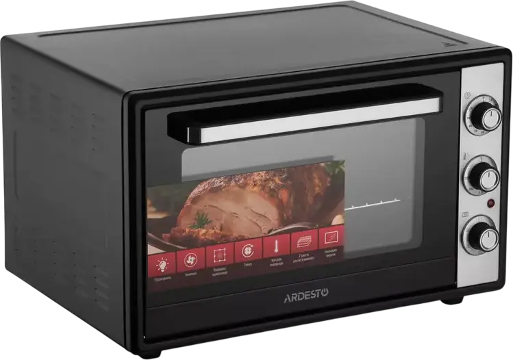 Ardesto MEO-F60CB Electric Oven, 60L Capacity, 2034W, 5 Cooking Modes with Grill and Convection, Enamel Coating, Black, Includes Baking Tray and Wire Rack