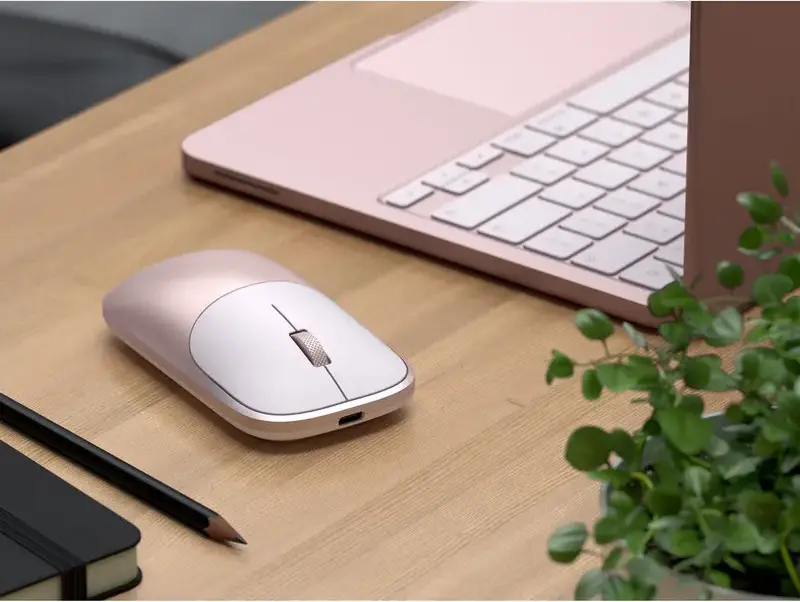 Satechi Slim EX Wireless Mouse, Blush, 3-in-1 Bluetooth 5.3 and 2.4GHz USB-C Connectivity, Anodized Aluminum, Quiet-click, 1200 DPI, Ambidextrous, Rechargeable