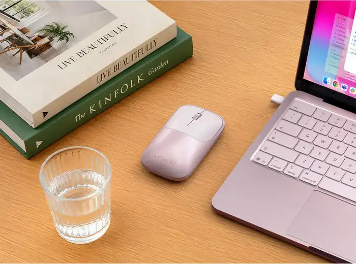 Satechi Slim EX Wireless Mouse, Blush, 3-in-1 Bluetooth 5.3 and 2.4GHz USB-C Connectivity, Anodized Aluminum, Quiet-click, 1200 DPI, Ambidextrous, Rechargeable
