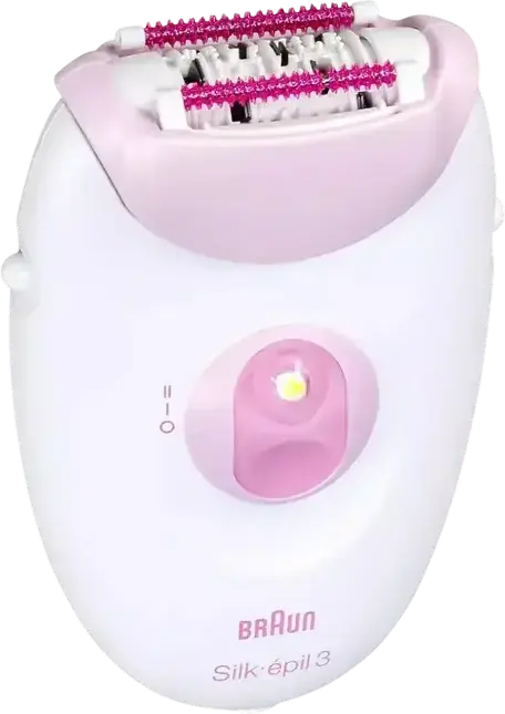 Braun Silk-épil 3 SE3000 Epilator, White and Pink, 20 Tweezers, Mains Powered, Integrated Light, Massage Function, Set of 3 Pieces