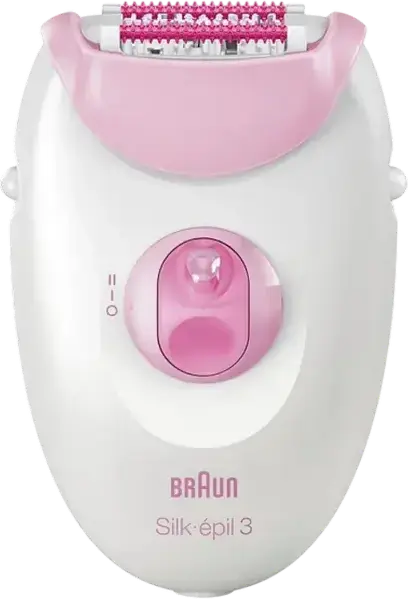 Braun Silk-épil 3 SE3000 Epilator, White and Pink, 20 Tweezers, Mains Powered, Integrated Light, Massage Function, Set of 3 Pieces