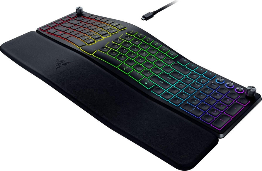 Razer Pro Type Ergo Wireless Ergonomic Split Keyboard, US Layout, Scissor Switches, RGB Chroma, Command Dial, HyperSpeed, Bluetooth, USB-C, Windows/Mac