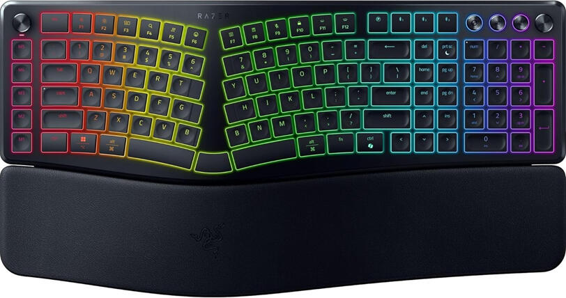 Razer Pro Type Ergo Wireless Ergonomic Split Keyboard, US Layout, Scissor Switches, RGB Chroma, Command Dial, HyperSpeed, Bluetooth, USB-C, Windows/Mac