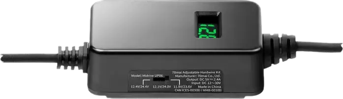 Комплект прямого подключения 70mai Midrive UP06 для видеорегистраторов, USB Type-C, DC 12-30В на 5В 2.4А, 3 уровня регулировки напряжения, цифровой дисплей, черный