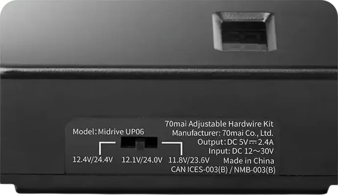 Комплект прямого подключения 70mai Midrive UP06 для видеорегистраторов, USB Type-C, DC 12-30В на 5В 2.4А, 3 уровня регулировки напряжения, цифровой дисплей, черный