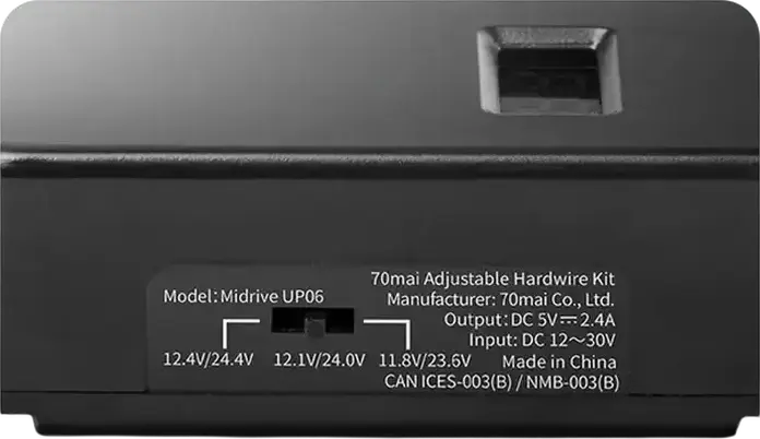 Комплект прямого подключения 70mai Midrive UP06 для видеорегистраторов, USB Type-C, DC 12-30В на 5В 2.4А, 3 уровня регулировки напряжения, цифровой дисплей, черный