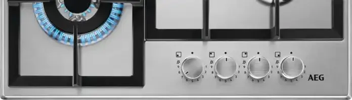 Газовая варочная панель AEG HGB64420SM для встраивания, 4 конфорки с горелкой WOK, поверхность из нержавеющей стали, чугунные решетки, ширина 56 см