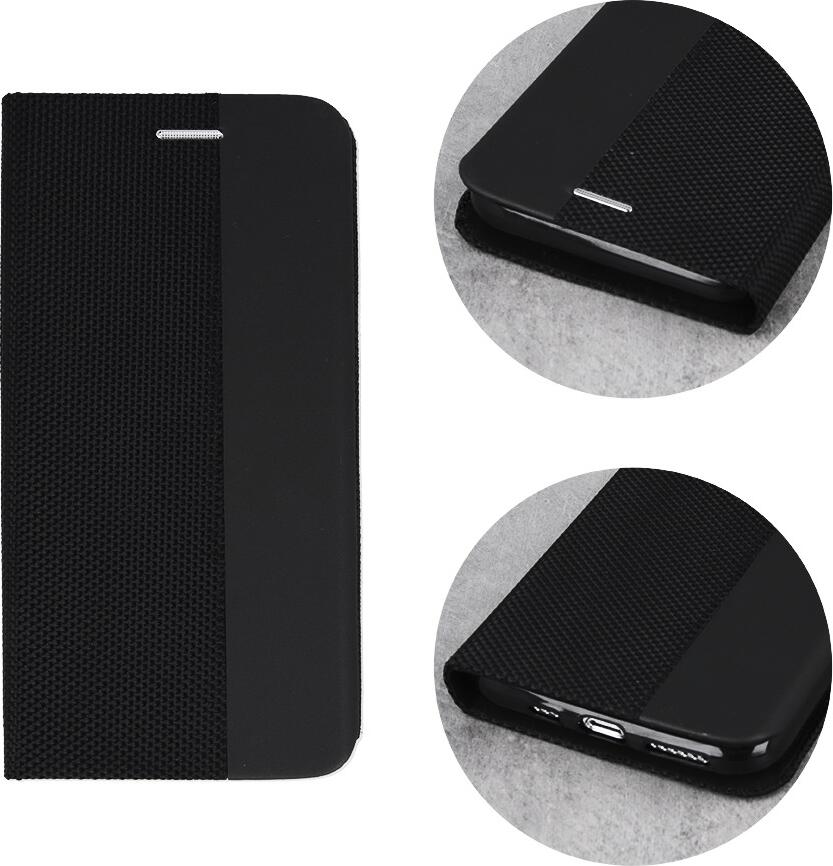 Husa Flip din Nylon pentru Xiaomi Redmi Note 12S 4G, Cover Tip Carte cu Suport Integrat, Protectie Completa Shock-Resistant, Negru