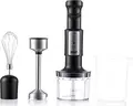 Set Blender Vertical Raf R.3028 de 4 piese, 400W, Lame din Otel Inoxidabil, Becher 1000ml, Bol Tocat 500ml, Argintiu