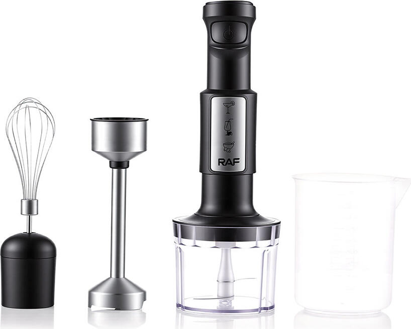 Set Blender Vertical Raf R.3028 de 4 piese, 400W, Lame din Otel Inoxidabil, Becher 1000ml, Bol Tocat 500ml, Argintiu