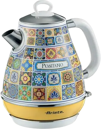 Электрический чайник Ariete 2869, цвет Positano, объем 1.7 л, мощность 2200 Вт, нержавеющая сталь, вращающееся основание 360 градусов, съемный фильтр от накипи, конический дизайн