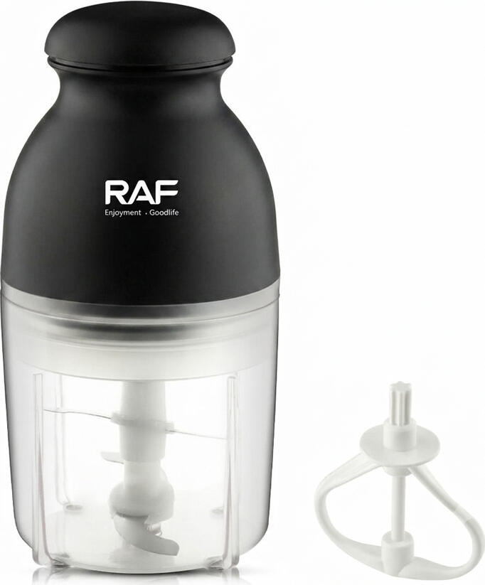 Robot de bucatarie si Toator de legume electric Raf R.332B, 250W, Bol de sticla 1L, cu Lama de taiere cu 4 lame si Tel pentru batut, Negru