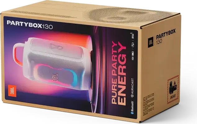 JBL PartyBox Club 130 Portable Bluetooth Speaker, White, 200W RMS, AI Sound Boost, IPX4 Splashproof, 15h Battery, Auracast, Guitar & Mic Inputs