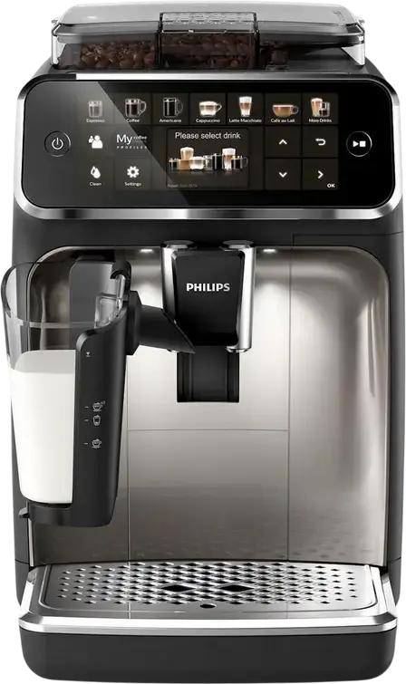 Автоматическая кофемашина Philips EP5447/90 серии 5400, система LatteGo, 12 программ напитков, 15 бар, бак 1.8 л, фильтр AquaClean, черный