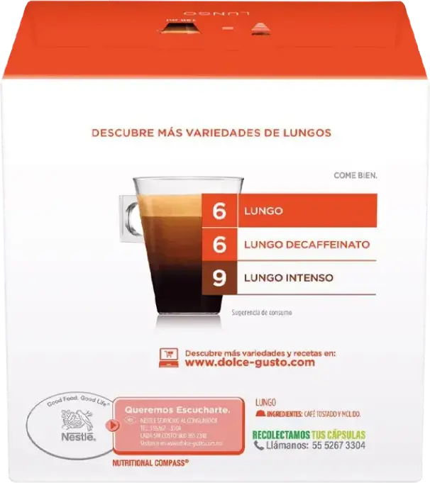 Nescafe Dolce Gusto Lungo Coffee Capsules, Set of 16, Premium Arabica, Intensity 6, Extra Crema, 120 ml Serving Size