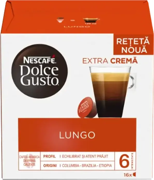 Nescafe Dolce Gusto Lungo Coffee Capsules, Set of 16, Premium Arabica, Intensity 6, Extra Crema, 120 ml Serving Size