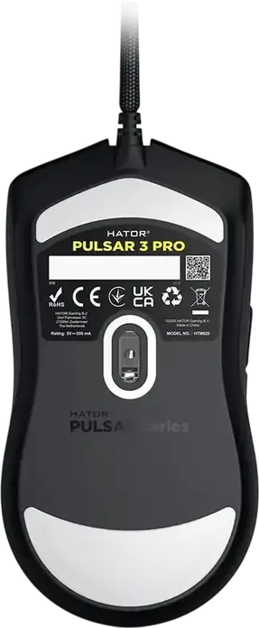 Hator Pulsar 3 Pro HTM620 Wired Gaming Mouse, 26000 DPI Optical Sensor, 6 Buttons, RGB Lighting, 62g Lightweight Ergonomic Design, Black