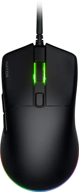 Hator Pulsar 3 Pro HTM620 Wired Gaming Mouse, 26000 DPI Optical Sensor, 6 Buttons, RGB Lighting, 62g Lightweight Ergonomic Design, Black