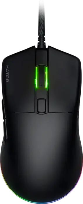 Hator Pulsar 3 Pro HTM620 Wired Gaming Mouse, 26000 DPI Optical Sensor, 6 Buttons, RGB Lighting, 62g Lightweight Ergonomic Design, Black