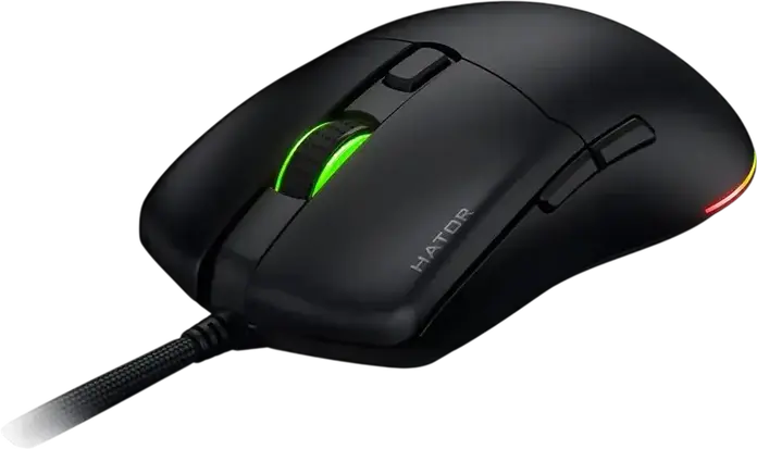 Hator Pulsar 3 Pro HTM620 Wired Gaming Mouse, 26000 DPI Optical Sensor, 6 Buttons, RGB Lighting, 62g Lightweight Ergonomic Design, Black