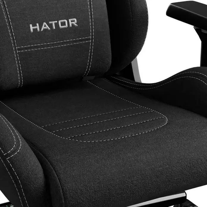 HATOR Arc Gaming Chair, Jet Black Textile Fabric, 4D Adjustable Armrests, Class 4 Gas Lift, Aluminum Base, 166 Degree Tilt, Lumbar and Headrest Pillows