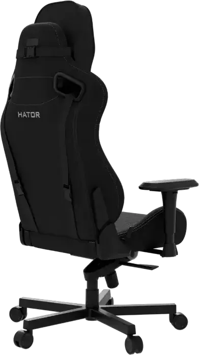 HATOR Arc Gaming Chair, Jet Black Textile Fabric, 4D Adjustable Armrests, Class 4 Gas Lift, Aluminum Base, 166 Degree Tilt, Lumbar and Headrest Pillows