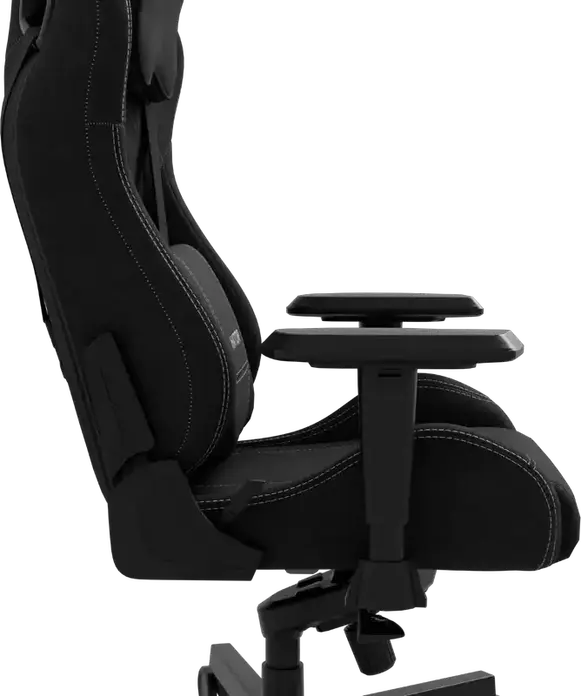 HATOR Arc Gaming Chair, Jet Black Textile Fabric, 4D Adjustable Armrests, Class 4 Gas Lift, Aluminum Base, 166 Degree Tilt, Lumbar and Headrest Pillows