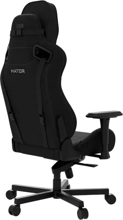 Scaun Gaming HATOR Arc, Material Textil Jet Black, Cotiere 4D Reglabile, piston Clasa 4, Baza Aluminiu, Inclinare 166 Grade, Perne Lombare si de Gat