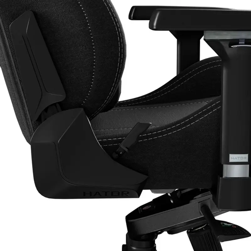 Scaun Gaming HATOR Arc, Material Textil Jet Black, Cotiere 4D Reglabile, piston Clasa 4, Baza Aluminiu, Inclinare 166 Grade, Perne Lombare si de Gat