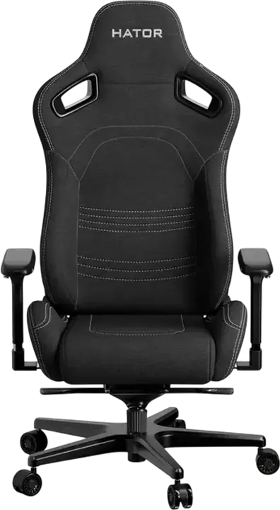 Scaun Gaming HATOR Arc, Material Textil Jet Black, Cotiere 4D Reglabile, piston Clasa 4, Baza Aluminiu, Inclinare 166 Grade, Perne Lombare si de Gat