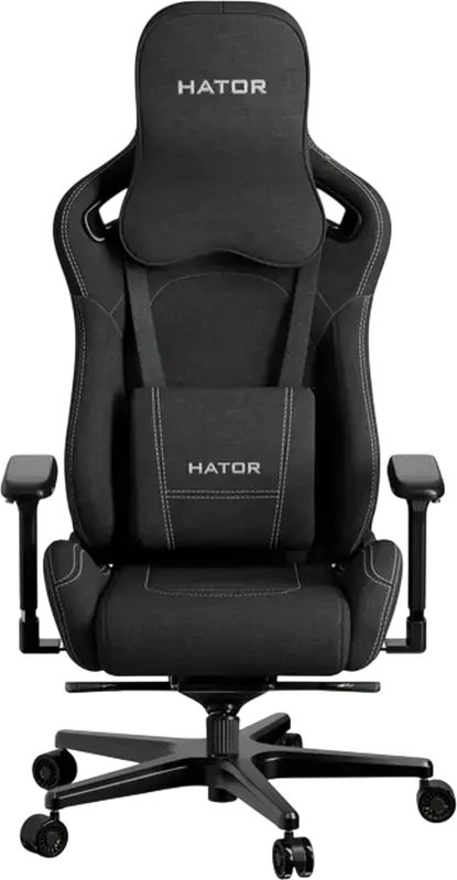 Scaun Gaming HATOR Arc, Material Textil Jet Black, Cotiere 4D Reglabile, piston Clasa 4, Baza Aluminiu, Inclinare 166 Grade, Perne Lombare si de Gat
