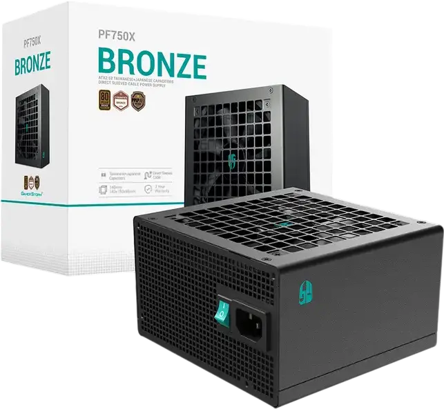 Блок питания Deepcool GamerStorm PF750X 750W ATX, сертификация 80 Plus Bronze, вентилятор 120мм, немодульные плоские кабели, Active PFC, DC-DC, черный