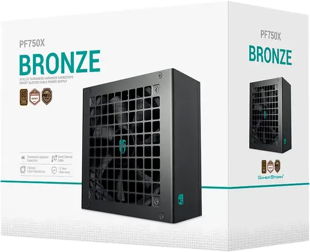 Блок питания Deepcool GamerStorm PF750X 750W ATX, сертификация 80 Plus Bronze, вентилятор 120мм, немодульные плоские кабели, Active PFC, DC-DC, черный